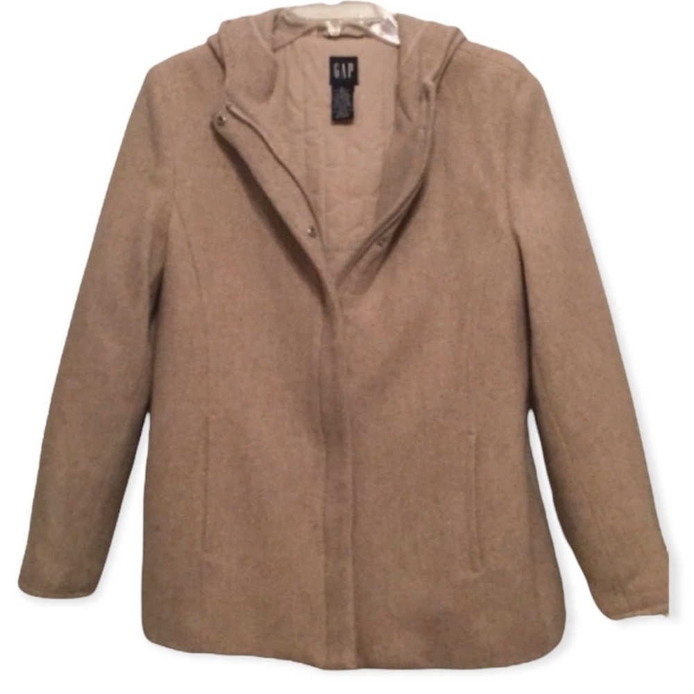 GAP Jacket/Pea Coat With Hood Wool Blend Light Beige Size Large